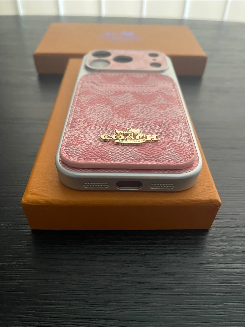 iPhone 17 pro Coach Pink  Card Phone Case with Gold Logo